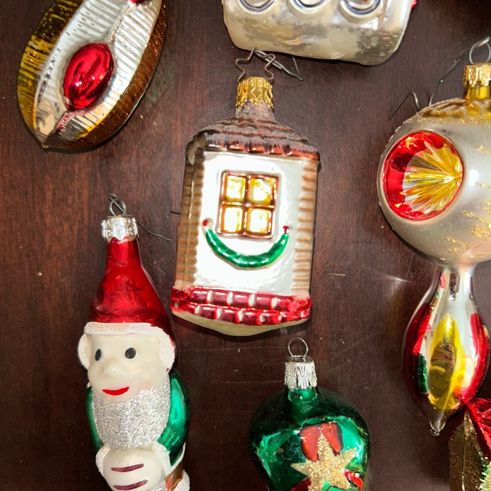 (15) Vintage Blown Glass Ornaments Birdhouse Boot Elf Santa - Picture 6 of 6